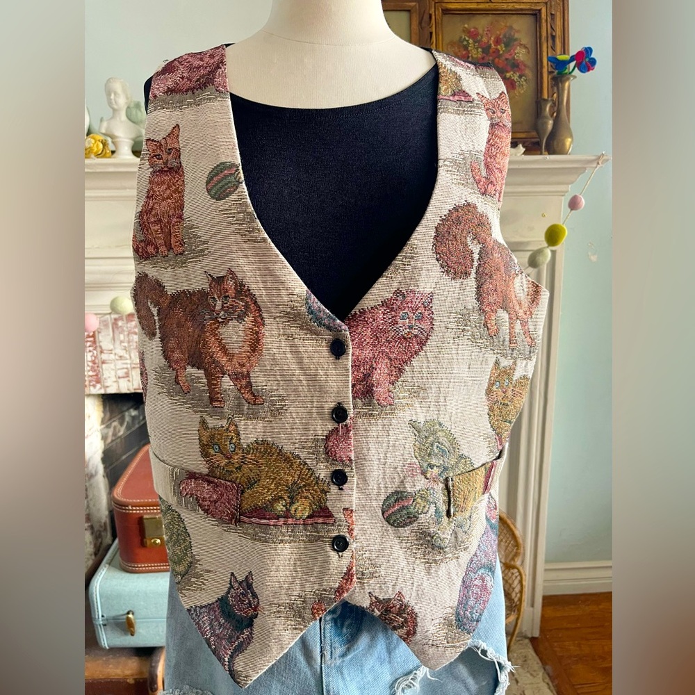 Vintage tapestry cat vest